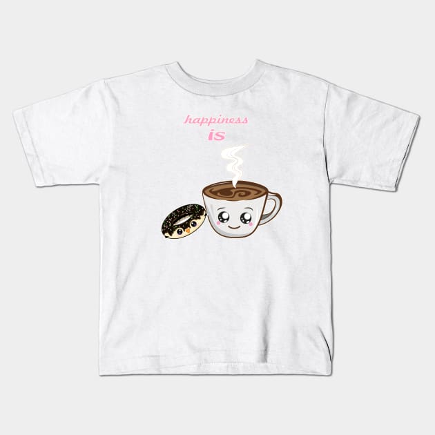 happiness is donut and coffee Kids T-Shirt by AliensRich